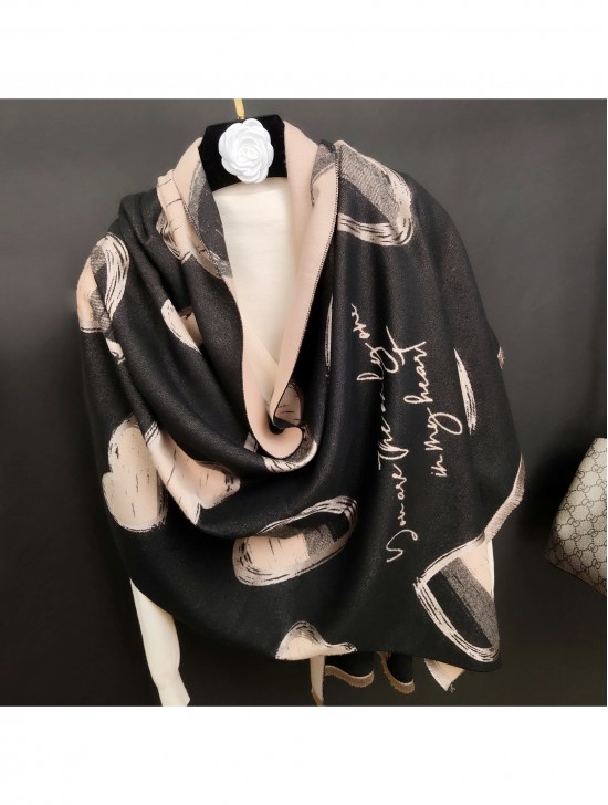 Super Soft Reversible Cashmere Feeling Heart Design Scarf